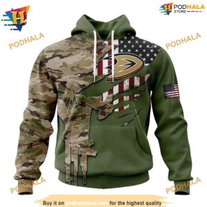 Custom Name And Number NHL Special Camo Skull Design Anaheim Ducks Hoodie 3D 1