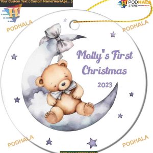 Custom Name Baby's First 2023 Ornament, Personalized Stars Moon Ornament, Bear Design