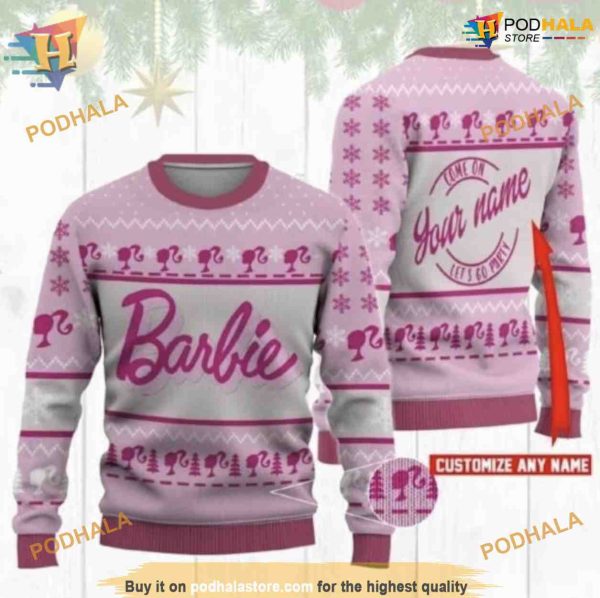 Custom Name Barbie Ugly Christmas Sweater, Lets Go Party, Funny Xmas Gifts