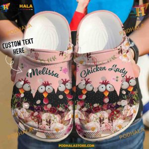 Custom Name Chicken Lady Black Chickens Gift, Funny Crocs for Lovers