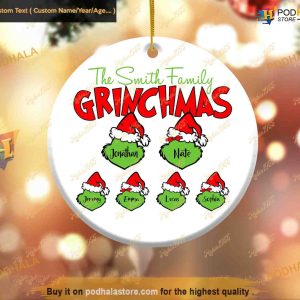 Custom Name Family Ornament, Christmas Tree & Grinch Decor