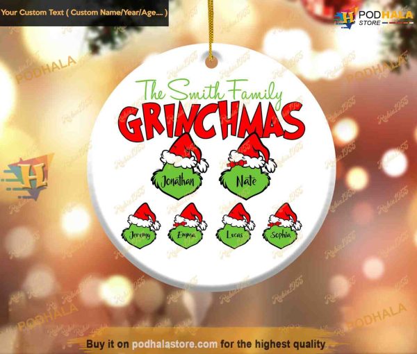 Custom Name Family Ornament, Christmas Tree & Grinch Decor