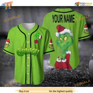 Custom Name The Grinch Jersey Baseball Jersey, Grinch Face Xmas Baseball Outfit, Christmas Gift