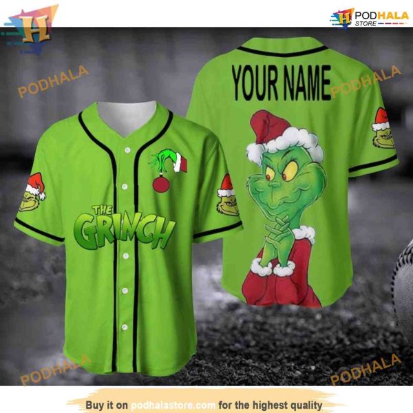 Custom Name The Grinch Jersey Baseball Jersey, Grinch Face Xmas Baseball Outfit, Christmas Gift