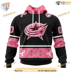 Custom PINK BREAST CANCER NHL Columbus Blue Jackets Hoodie 3D 1