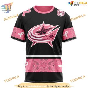 Custom PINK BREAST CANCER NHL Columbus Blue Jackets Hoodie 3D 3