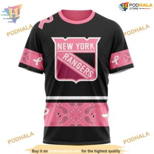 Custom PINK BREAST CANCER NHL New York Rangers Hoodie 3D 3