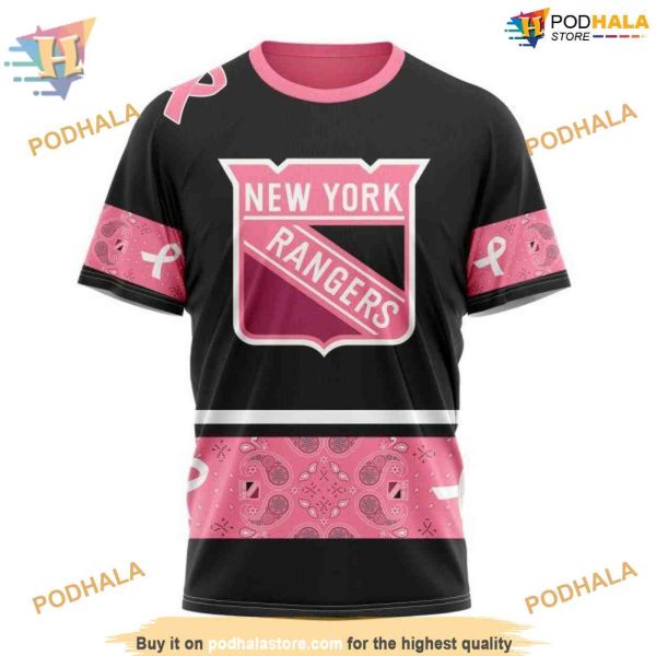 Custom PINK BREAST CANCER NHL New York Rangers Hoodie 3D