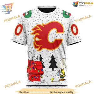 Custom Peanuts Design NHL Calgary Flames Hoodie 3D Sweatshirt 3