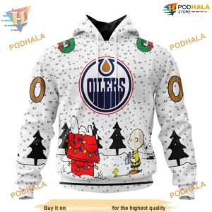 Custom Peanuts Design NHL Edmonton Oilers Hoodie 3D 1