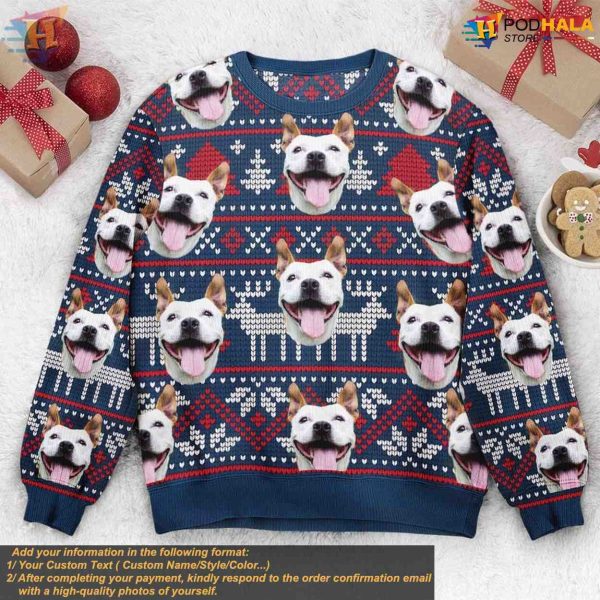 Custom Pet Face Christmas Sweater, Personalized Ugly Dog Photo Gift