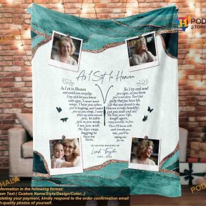 Custom Photo As I Sit In Heaven Memorial Blankets, Butterfly Portrait Sympathy Gift