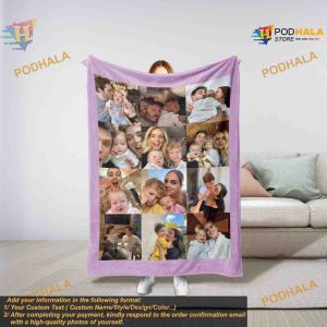 Custom Photo Blanket Collage, Personalized Picture Blanket with Text