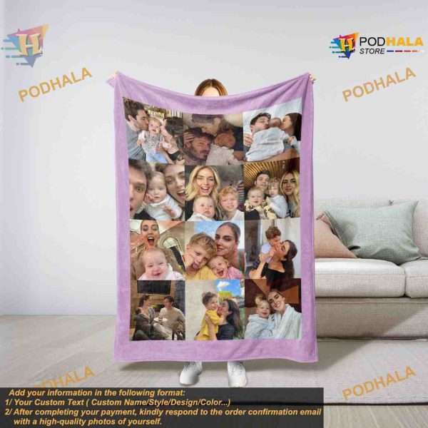Custom Photo Blanket Collage, Personalized Picture Blanket with Text