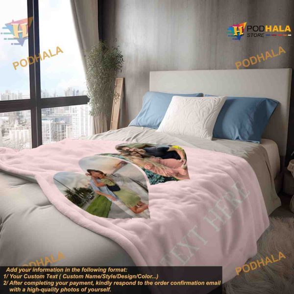 Custom Photo Blanket Collage, Personalized Picture Blanket with Text