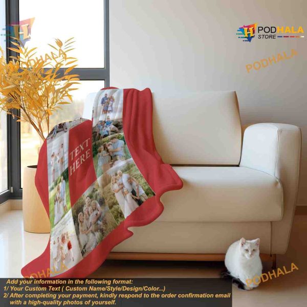 Custom Photo Blanket Collage, Personalized Picture Blanket with Text
