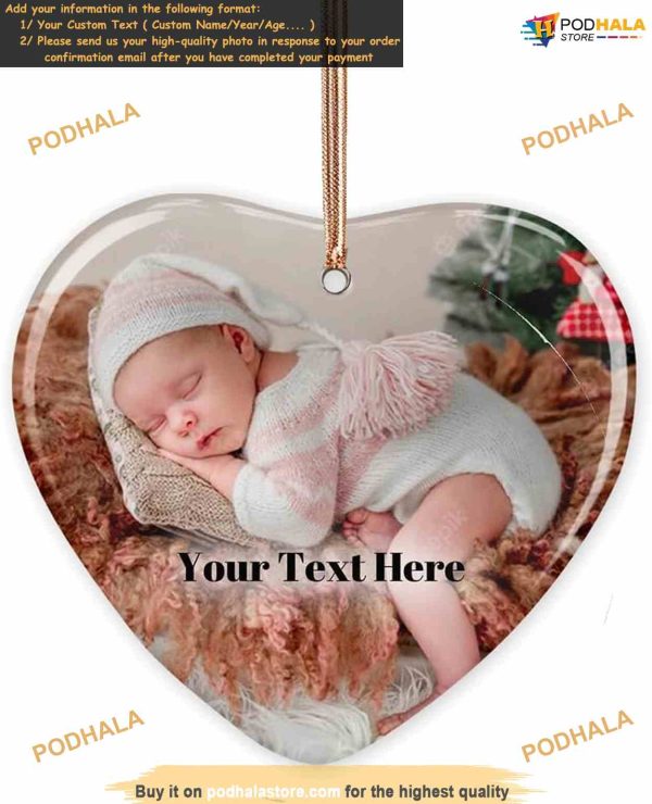 Custom Photo Christmas 2023 Personalized Picture Ornaments, Ceramic Baby’s First Keepsake