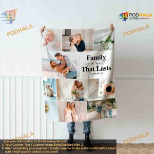 Custom Photo Collage Text Blanket, Family Memorial, Personalized Christmas Keepsake Gift for Mom Dad