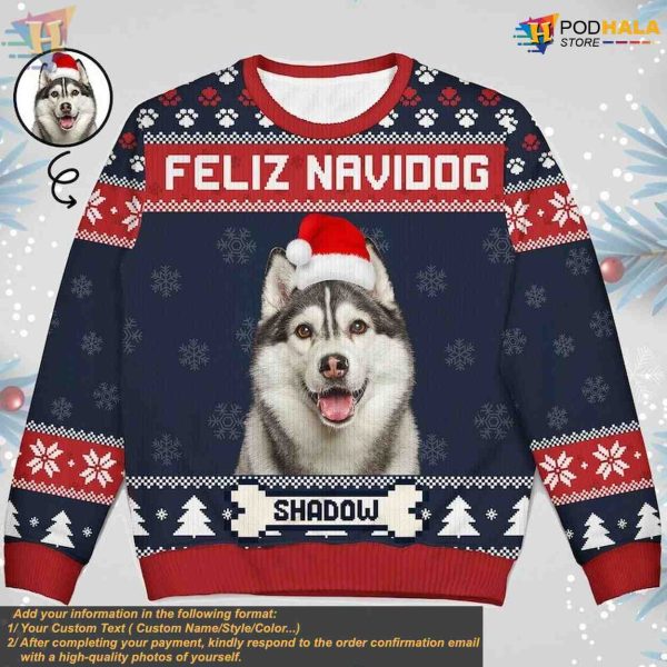 Custom Photo Dog & Cat Christmas Sweater, Ugly Sweater Gift for Pet Owners
