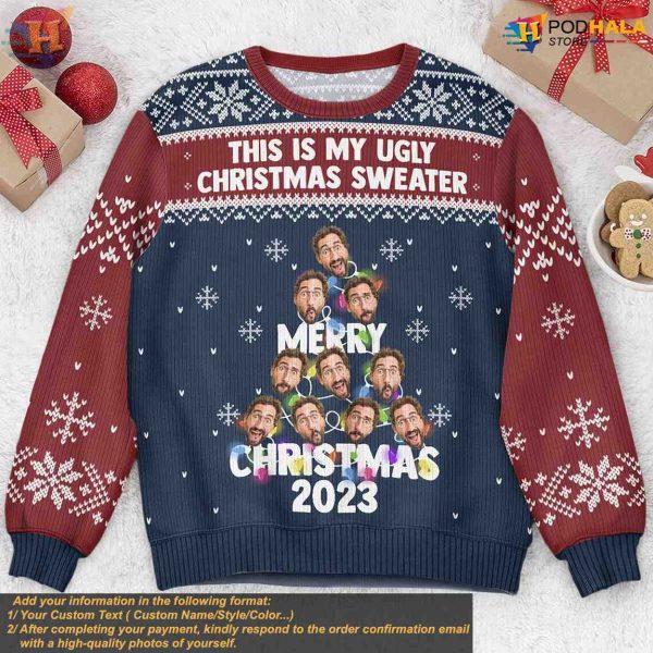 Custom Photo Family Xmas Sweater, Personalized Name, Ugly Christmas Gift