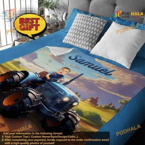 Custom Photo Little Farmer Kids Name Blanket Boy on Tractor Gift Blanket 3