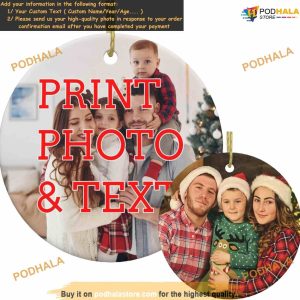 Custom Photo Text Christmas Ornament 2023 Unique Ceramic Tree Decor