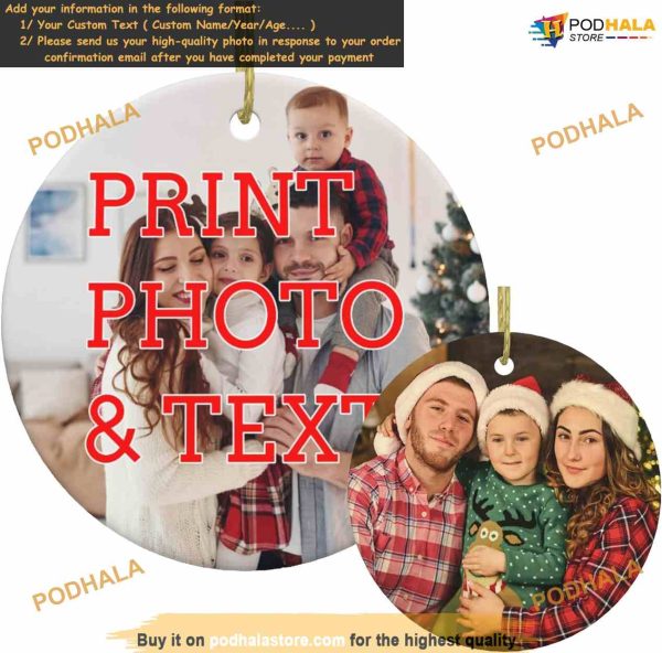 Custom Photo Text Christmas Ornament 2023 Unique Ceramic Tree Decor