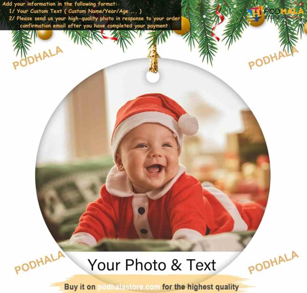 Custom Picture Text Ornaments 2023 Baby’s First Xmas Ceramic Decor