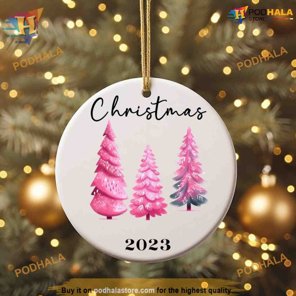 Custom Pink Christmas Tree Ornament 2023, Family Tree Decoration ...