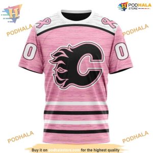 Custom Pink Fight Breast Cancer Design NHL Calgary Flames Hoodie 3D 3