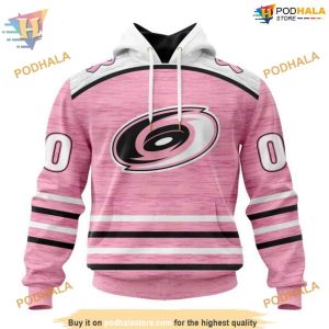 Custom Pink Fight Breast Cancer Design NHL Carolina Hurricanes Hoodie 3D 1