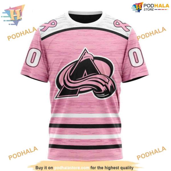 Custom Pink Fight Breast Cancer Design NHL Colorado Avalanche Hoodie 3D