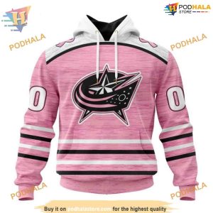 Custom Pink Fight Breast Cancer Design NHL Columbus Blue Jackets Hoodie 3D 1