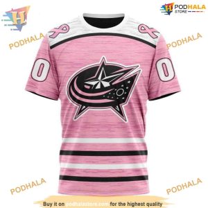 Custom Pink Fight Breast Cancer Design NHL Columbus Blue Jackets Hoodie 3D 3