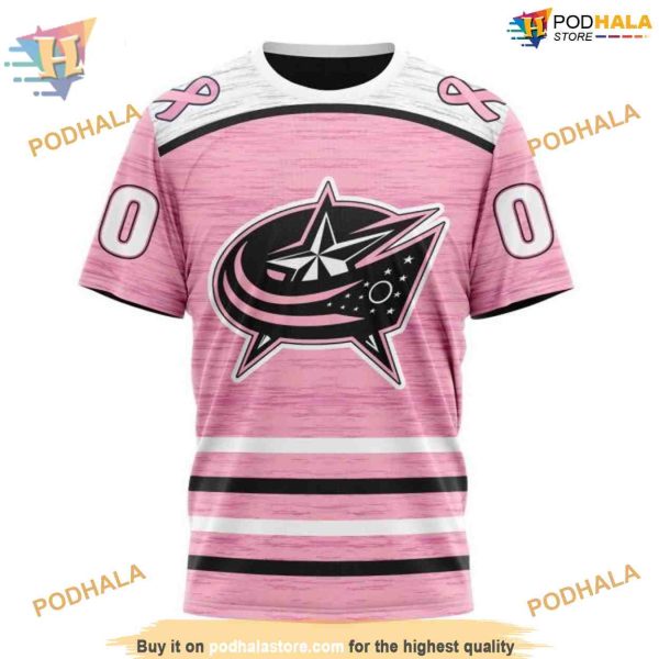 Custom Pink Fight Breast Cancer Design NHL Columbus Blue Jackets Hoodie 3D