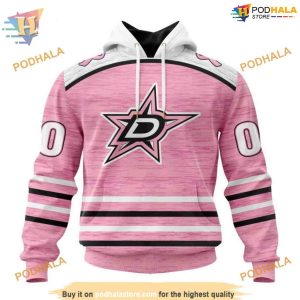 Custom Pink Fight Breast Cancer Design NHL Dallas Stars Hoodie 3D 1