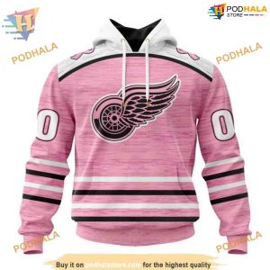 Custom Pink Fight Breast Cancer Design NHL Detroit Red Wings Hoodie 3D 1