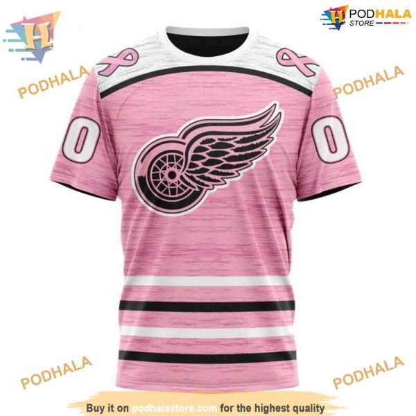 Custom Pink Fight Breast Cancer Design NHL Detroit Red Wings Hoodie 3D
