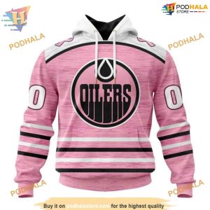 Custom Pink Fight Breast Cancer Design NHL Edmonton Oilers Hoodie 3D 1