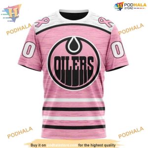 Custom Pink Fight Breast Cancer Design NHL Edmonton Oilers Hoodie 3D 3