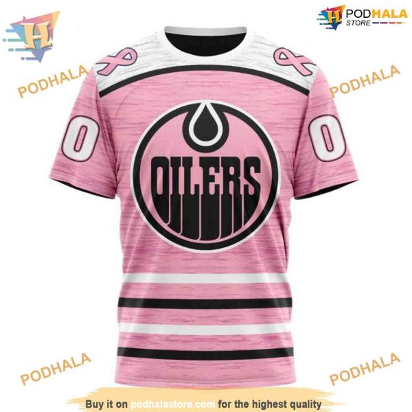 Custom Pink Fight Breast Cancer Design NHL Edmonton Oilers Hoodie 3D