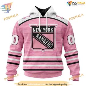 Custom Pink Fight Breast Cancer Design NHL New York Rangers Hoodie 3D 1
