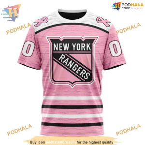 Custom Pink Fight Breast Cancer Design NHL New York Rangers Hoodie 3D 3