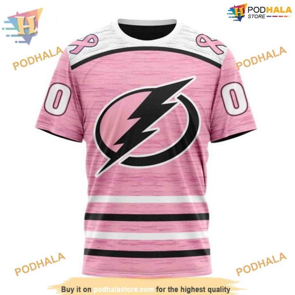 Custom Pink Fight Breast Cancer Design NHL Tampa Bay Lightning Hoodie 3D