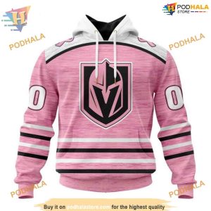 Custom Pink Fight Breast Cancer Design NHL Vegas Golden Knights Hoodie 3D 1