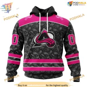 Custom Pink In The Rink Fight Breast Cancer NHL Colorado Avalanche Hoodie 3D 1