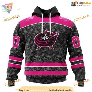 Custom Pink In The Rink Fight Breast Cancer NHL Columbus Blue Jackets Hoodie 3D 1
