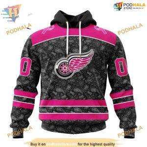 Custom Pink In The Rink Fight Breast Cancer NHL Detroit Red Wings Hoodie 3D 1