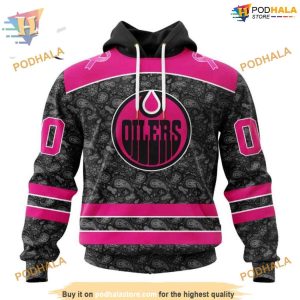 Custom Pink In The Rink Fight Breast Cancer NHL Edmonton Oilers Hoodie 3D 1