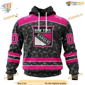 Custom Pink In The Rink Fight Breast Cancer NHL New York Rangers Hoodie 3D 1